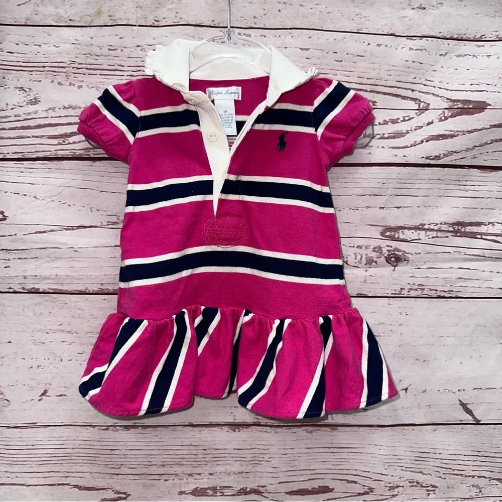 Ralph Lauren Striped Collared Short Sleeve Dress Size 3 Month